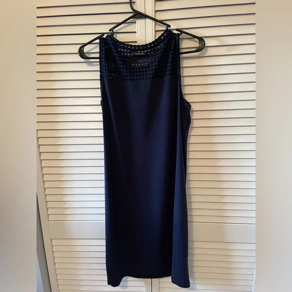 MICHAEL Michael Kors Navy Blue Sleeveless Dress Medium Mesh Top Casual Midi - Picture 6 of 11